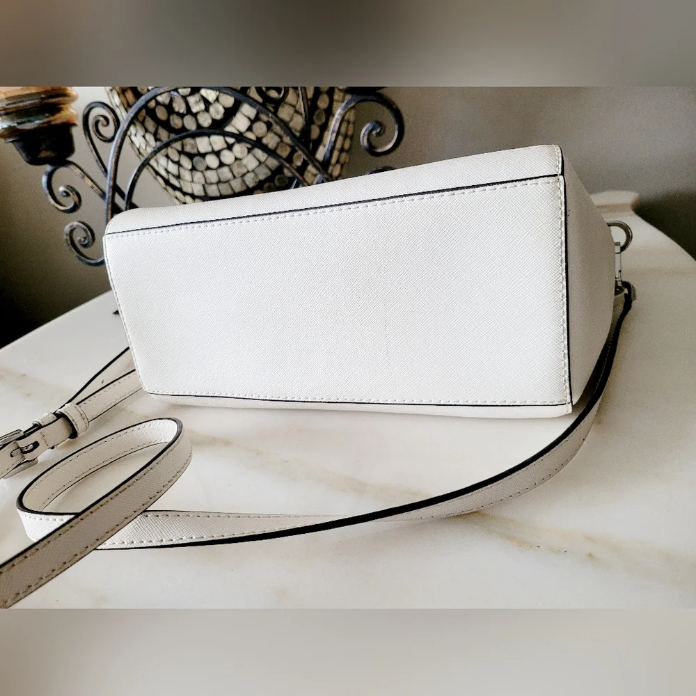 Michael Kors Ciara Optic White Crossbody/Satchel Silver Logo Medium 11